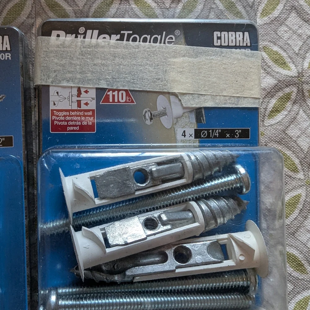 Three Packages Of Cobra DrillerToggle Anchors with Screws